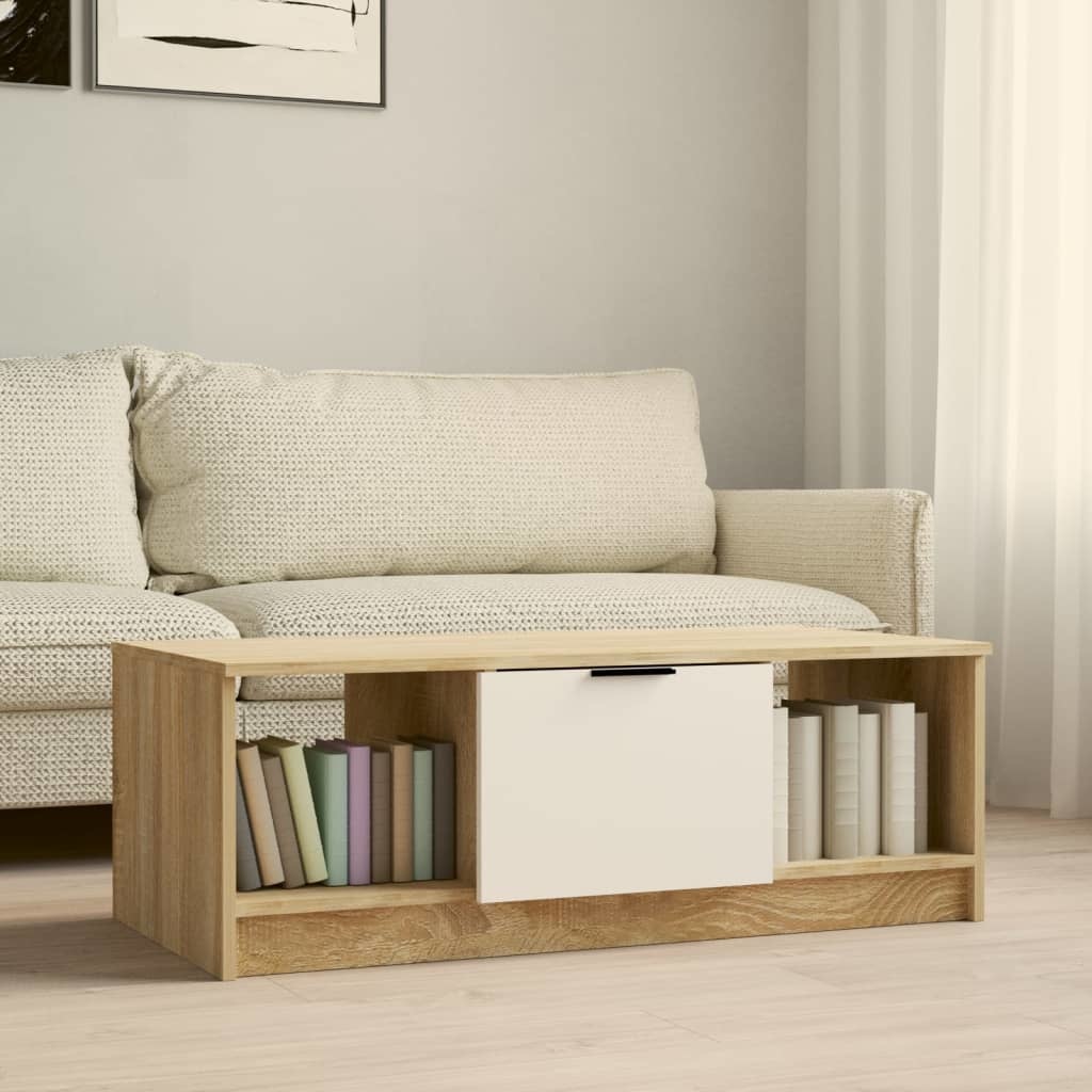 VidaXL Salontafel 102x50x36 cm bewerkt hout wit en sonoma eikenkleurig