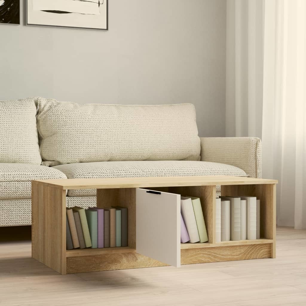 VidaXL Salontafel 102x50x36 cm bewerkt hout wit en sonoma eikenkleurig