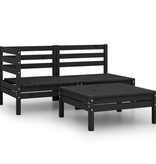 VidaXL 3-delige Loungeset massief grenenhout zwart