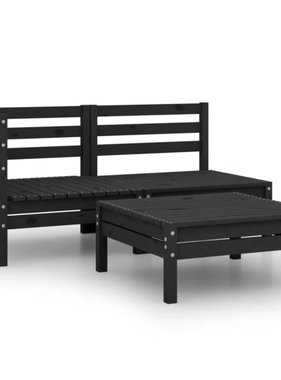 VidaXL 3-delige Loungeset massief grenenhout zwart