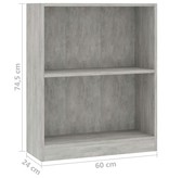 vidaXL Boekenkast 60x24x74,5 cm bewerkt hout betongrijs