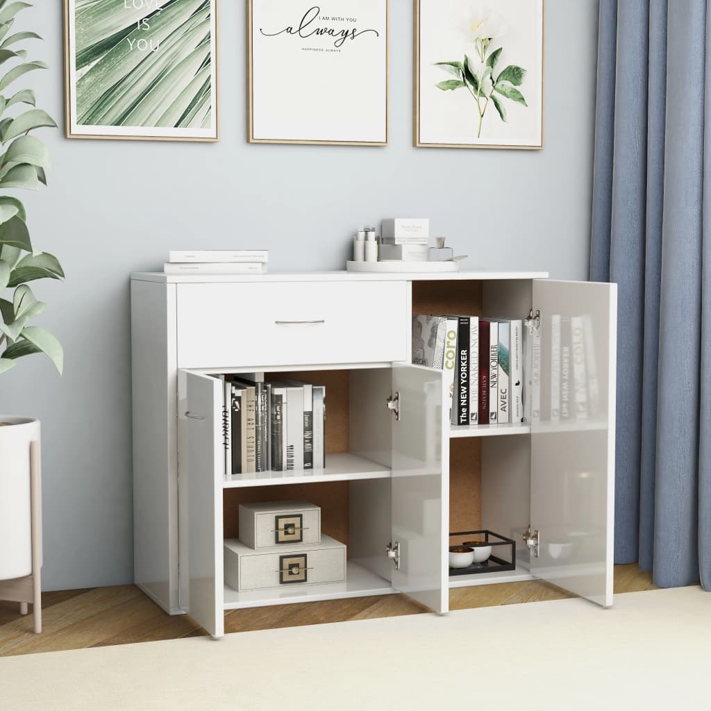 VidaXL Dressoir 88x30x70 cm bewerkt hout hoogglans wit