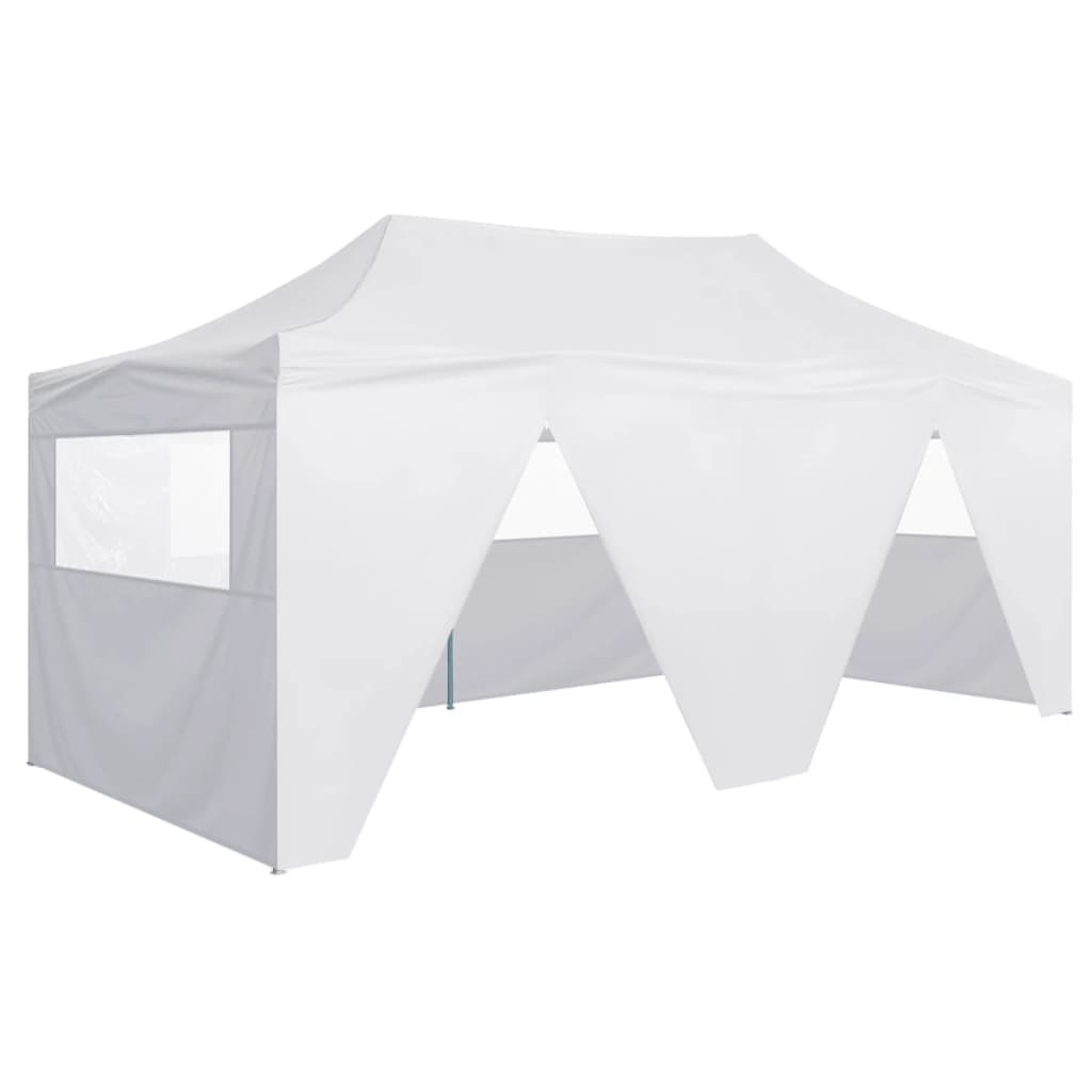 vidaXL Partytent met 4 zijwanden inklapbaar 3x6 m staal wit