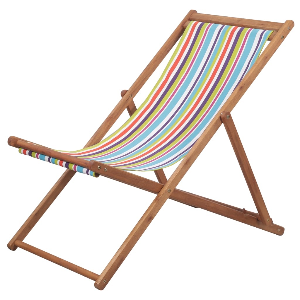 VidaXL Strandstoel inklapbaar stof en houten frame meerkleurig