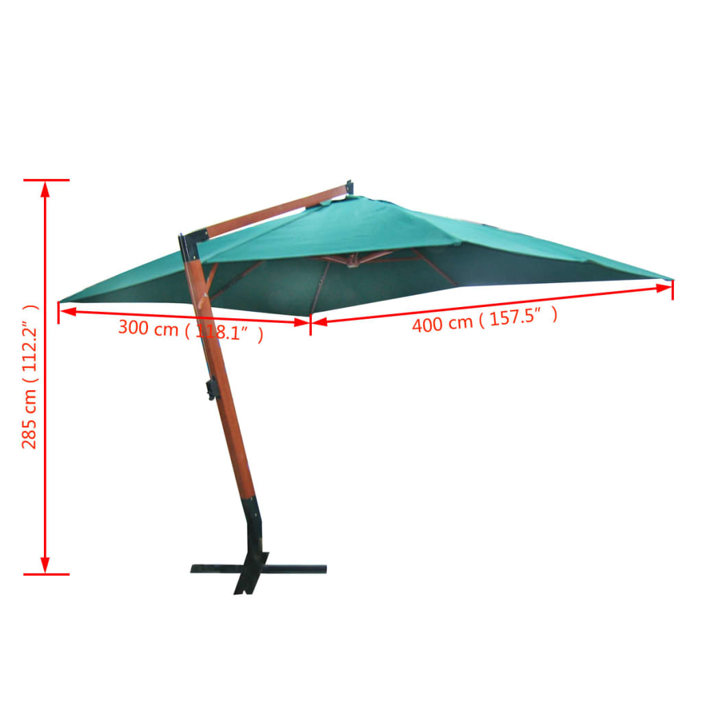 vidaXL Zweefparasol Melia 300x400 cm groen