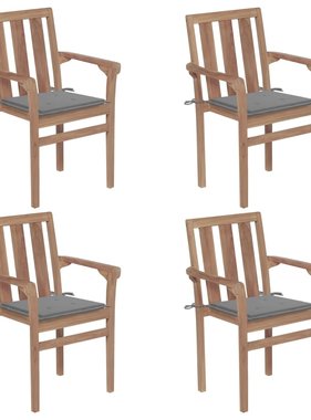 VidaXL Tuinstoelen stapelbaar 4 st met kussens massief teakhout