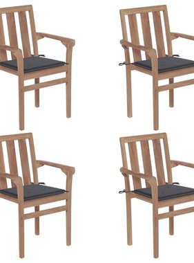 VidaXL Tuinstoelen 4 st stapelbaar met kussens massief teakhout