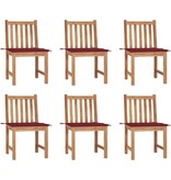 VidaXL Tuinstoelen 6 st met kussens massief teakhout