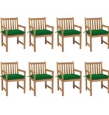 VidaXL Tuinstoelen 8 st met groene kussens massief teakhout