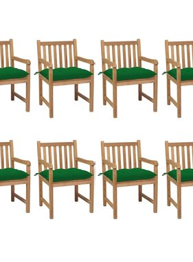 VidaXL Tuinstoelen 8 st met groene kussens massief teakhout