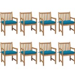 VidaXL Tuinstoelen 8 st met lichtblauwe kussens massief teakhout