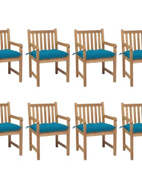 VidaXL Tuinstoelen 8 st met lichtblauwe kussens massief teakhout