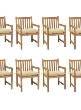 VidaXL Tuinstoelen 8 st met crèmewitte kussens massief teakhout