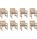 VidaXL Tuinstoelen 8 st met grijs geruite kussens massief teakhout