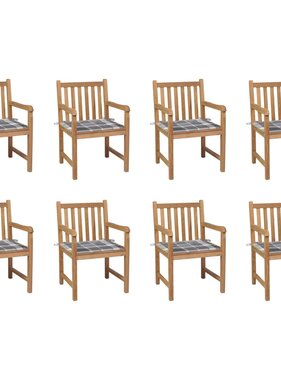 VidaXL Tuinstoelen 8 st met grijs geruite kussens massief teakhout