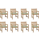 VidaXL Tuinstoelen 8 st met bladpatroon kussens massief teakhout