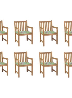 VidaXL Tuinstoelen 8 st met bladpatroon kussens massief teakhout