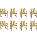VidaXL Tuinstoelen 8 st met heldergroene kussens massief teakhout