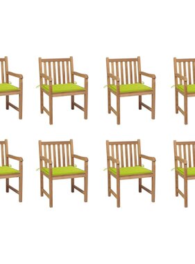 VidaXL Tuinstoelen 8 st met heldergroene kussens massief teakhout