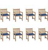 VidaXL Tuinstoelen 8 st met koningsblauwe kussens massief teakhout
