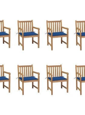 VidaXL Tuinstoelen 8 st met koningsblauwe kussens massief teakhout