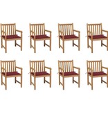 VidaXL Tuinstoelen 8 st met wijnrode kussens massief teakhout