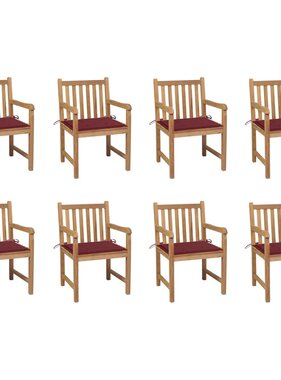 VidaXL Tuinstoelen 8 st met wijnrode kussens massief teakhout