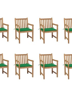 VidaXL Tuinstoelen 8 st met groene kussens massief teakhout