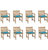 VidaXL Tuinstoelen 8 st met blauwe kussens massief teakhout