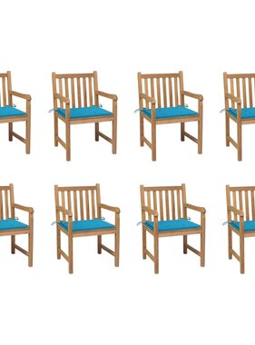 VidaXL Tuinstoelen 8 st met blauwe kussens massief teakhout