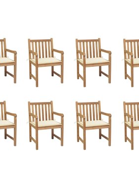 VidaXL Tuinstoelen 8 st met crèmekleurige kussens massief teakhout
