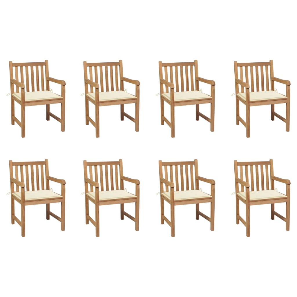 VidaXL Tuinstoelen 8 st met crèmekleurige kussens massief teakhout