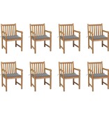 VidaXL Tuinstoelen 8 st met grijze kussens massief teakhout