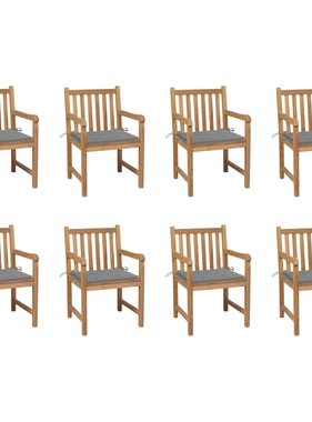 VidaXL Tuinstoelen 8 st met grijze kussens massief teakhout