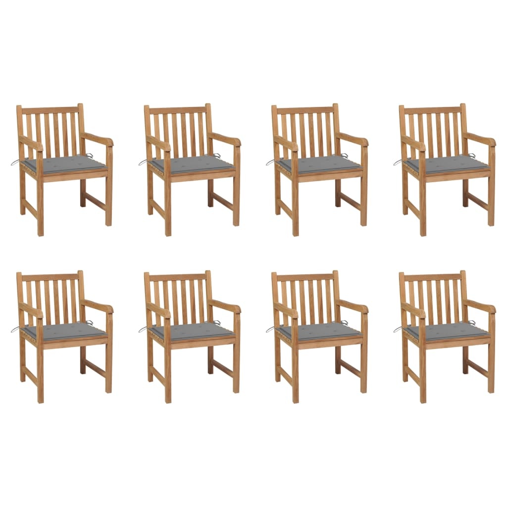 VidaXL Tuinstoelen 8 st met grijze kussens massief teakhout