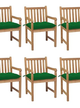 VidaXL Tuinstoelen 6 st met groene kussens massief teakhout