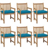 VidaXL Tuinstoelen 6 st met lichtblauwe kussens massief teakhout