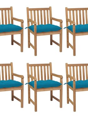 VidaXL Tuinstoelen 6 st met lichtblauwe kussens massief teakhout