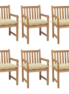 VidaXL Tuinstoelen 6 st met crèmewitte kussens massief teakhout
