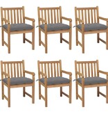 VidaXL Tuinstoelen 6 st met grijze kussens massief teakhout