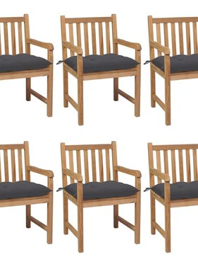 VidaXL Tuinstoelen 6 st met antracietkleurige kussens massief teakhout