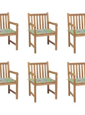VidaXL Tuinstoelen 6 st met bladpatroon kussens massief teakhout