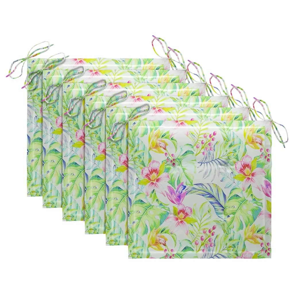 VidaXL Tuinstoelen 6 st met bladpatroon kussens massief teakhout