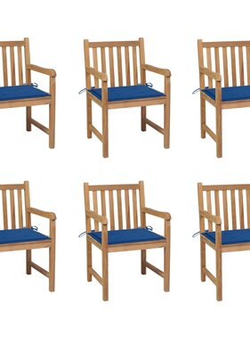 VidaXL Tuinstoelen 6 st met koningsblauwe kussens massief teakhout