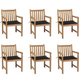 VidaXL Tuinstoelen 6 st met zwarte kussens massief teakhout