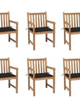 VidaXL Tuinstoelen 6 st met zwarte kussens massief teakhout
