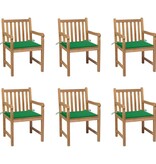 VidaXL Tuinstoelen 6 st met groene kussens massief teakhout