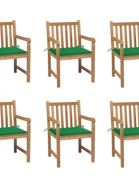 VidaXL Tuinstoelen 6 st met groene kussens massief teakhout