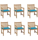 VidaXL Tuinstoelen 6 st met blauwe kussens massief teakhout