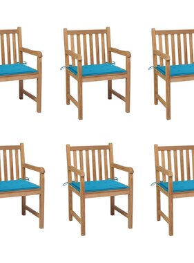 VidaXL Tuinstoelen 6 st met blauwe kussens massief teakhout